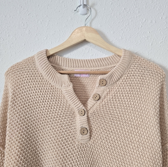 Pink Lily Waffle Knit Henley Sweater XL - Picture 3 of 6